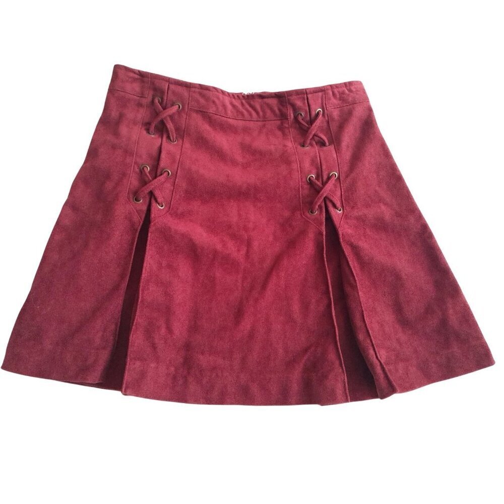Womens Small Hippie Go Go 60s Western Cowgirl Faux Suede Lace Front Mini Skirt
